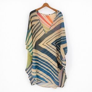 KaftKo O/S 45” The Deep V Kaftan Cover Up One Size chevron stripe geometric
